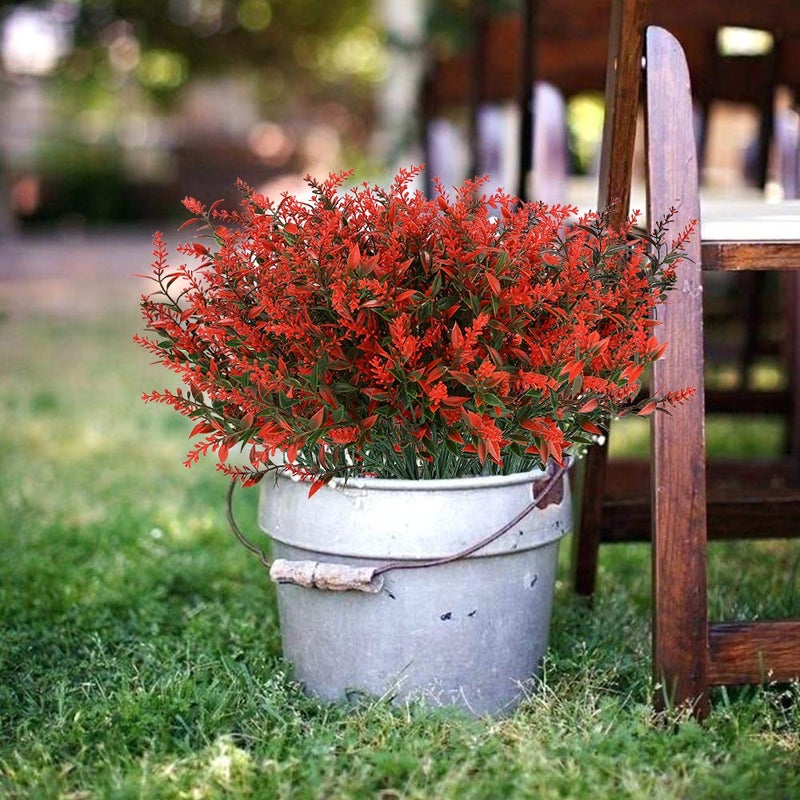 ArtBloom 8 Bundles Outdoor Artificial Lavender Fake Flowers UV Resistant Shrubs, Faux Plastic Greenery for Indoor Outside Hanging Plants Garden Porch Window Box Wedding Farmhouse Decor (Orange Red) - Image 3